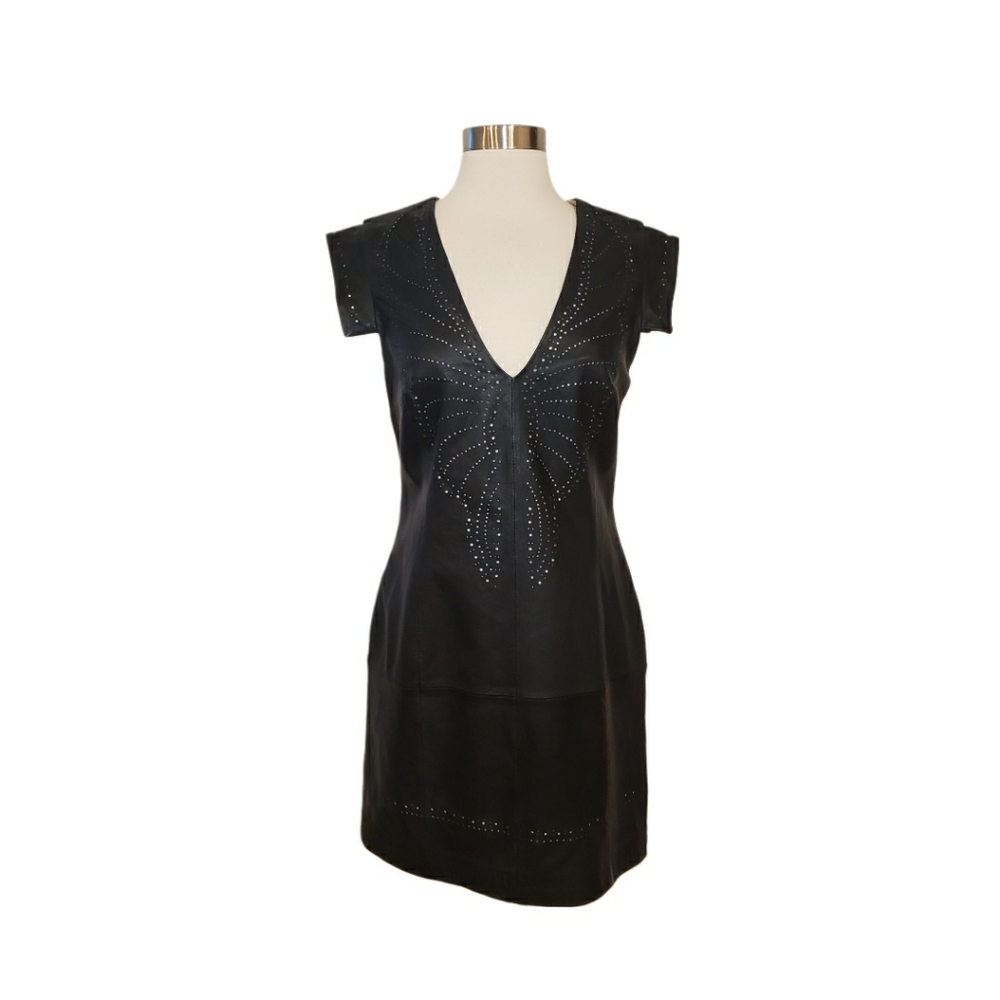 French Connection Size 4 Genuine Leather Laser Cut Brogue Little Black Dress